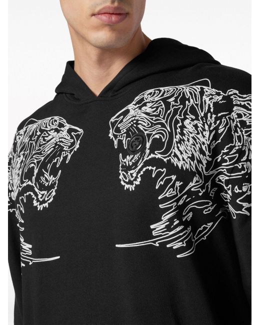 Hoodie en coton à logo Tiger imprimé Philipp Plein pour homme en coloris Black