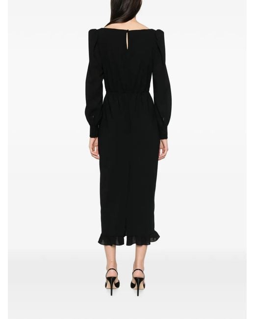 Alessandra Rich Black Ruffle-Trim Scoop-Neck Midi Dress