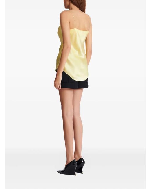 Balmain Yellow Silk Satin Top With Thin Straps