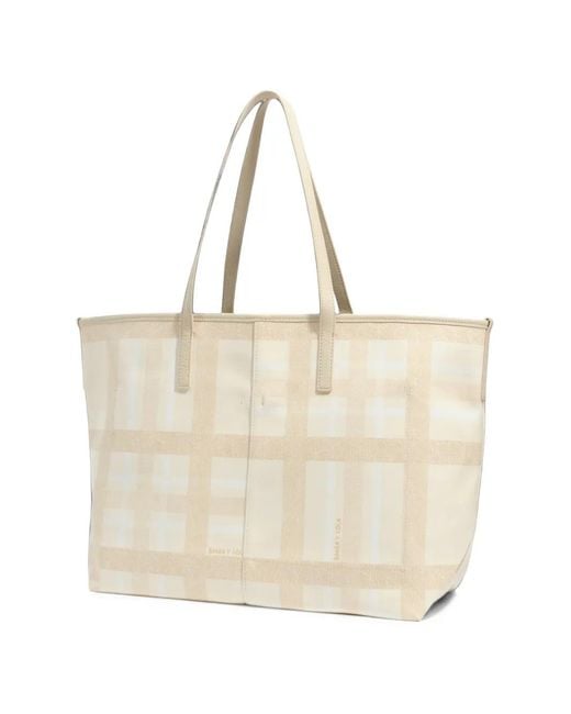 Bimba Y Lola Natural Large Ivory Tartan Shopper Bag