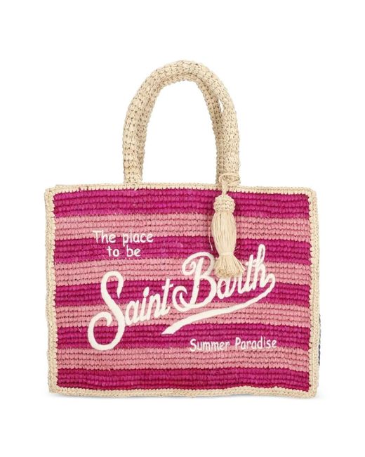 Mc2 Saint Barth Pink Colette Striped Raffia Tote Bag