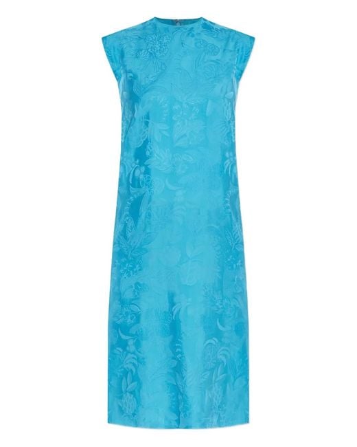 Balenciaga Blue Floral-Print Sleeveless Dress