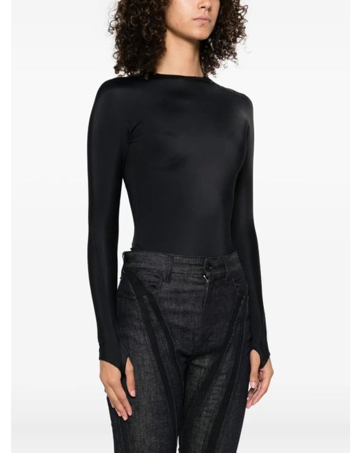 Mugler Black Concealed Long-Sleeve Bodysuit