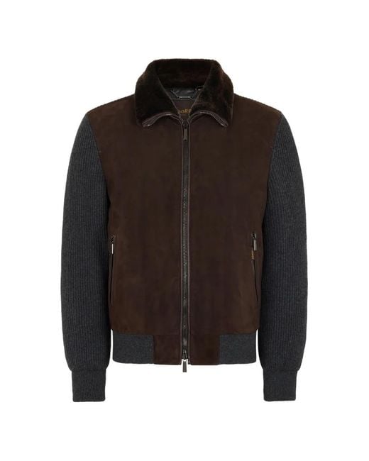 Moorer Black Fur-Collar Bomber Jacket for men