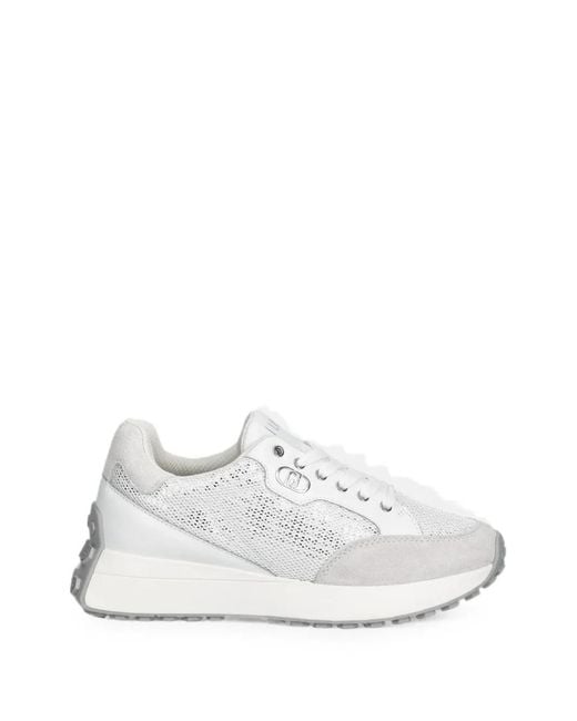 Liu Jo White Mesh-Panelled Suede-Trim Sneakers