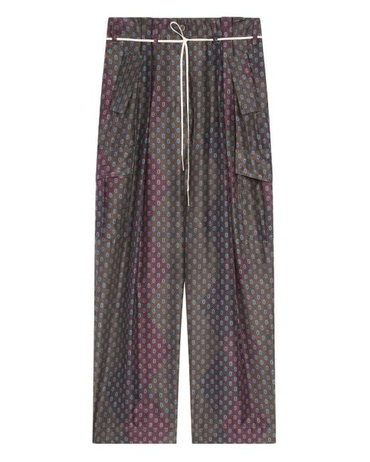 Dries Van Noten Gray Silk Cargo Trousers