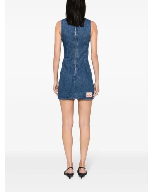 MARINE SERRE Blue "Mini All Over Moon Regenerated Denim Dress