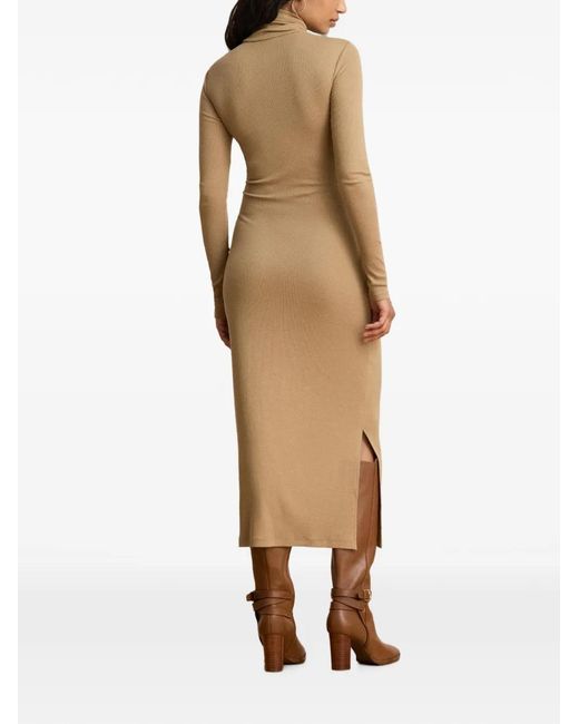Ralph Lauren Natural Tie-Front Turtleneck Midi Dress