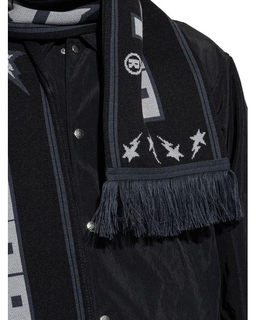 A Bathing Ape Black Star-Print Fringed Scarf for men