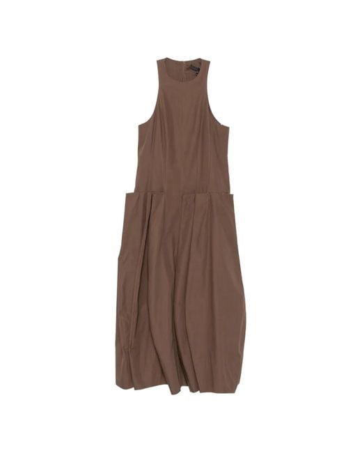 Tibi Brown Pleated-Skirt Sleeveless Midi Dress