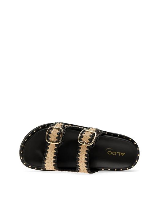 ALDO Black Woven Whipstitch-Trim Slides