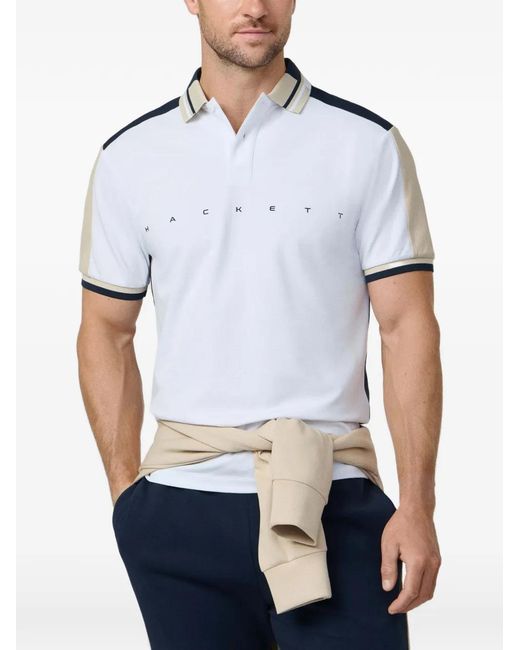 Hackett White Contrast-Tipping Logo-Print Polo Shirt for men