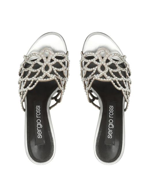 Sergio Rossi White Sr Mermaid 90Mm Leather Mules