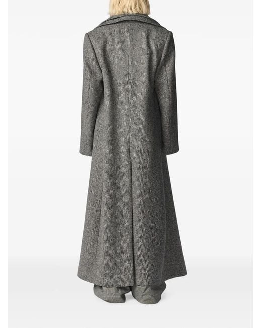 Monse Gray Double-Collar Herringbone Coat