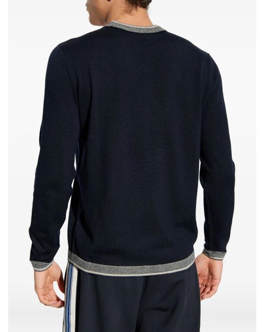 Emporio Armani Blue Embroidered-Logo Wool Sweater for men