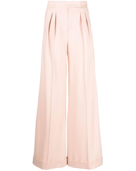 Max Mara Pink Pressed-crease Virgin Wool Palazzo Trousers