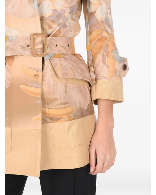 Maison Margiela Natural Floral-Print Belted Jacket