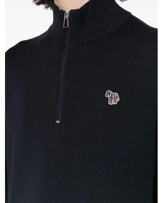 Paul Smith Blue Zebra-Motif Cotton Half-Zip Sweatshirt for men