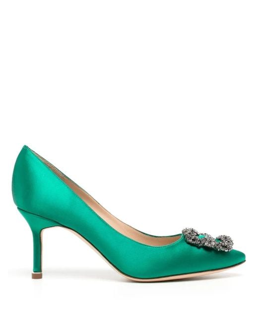Manolo Blahnik Green Hangisi 70Mm Embellished Pumps
