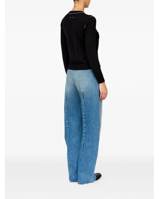 MM6 by Maison Margiela Black Contrast-Trimmed Wool Blend Knit Jumper