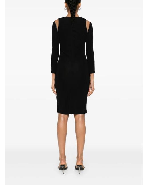 DSquared² Black Logo-Plaque Mesh-Detail Dress