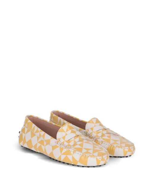 Tod's Natural Gommino Geometric-Print Loafers