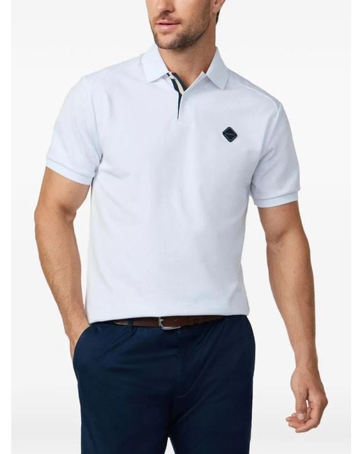 Hackett White Striped-Placket Logo-Badge Polo Shirt for men