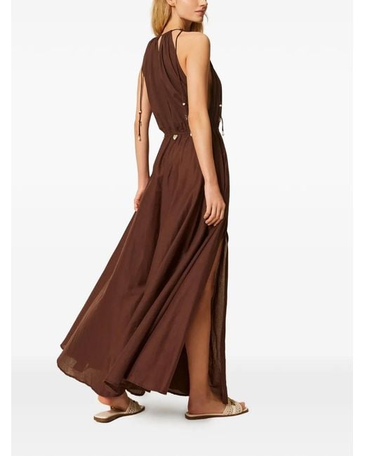 Twinset Brown Halter Slit Maxi Dress