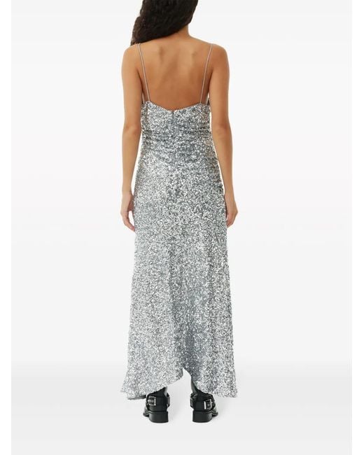 Ganni Gray Sequin-Embellished Maxi Dress