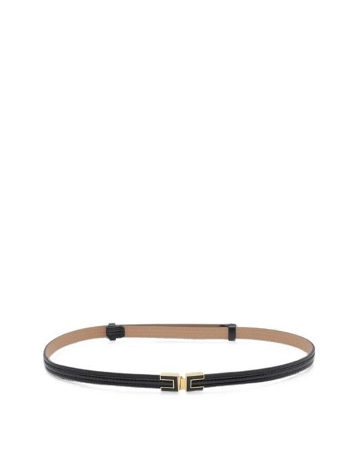 Elisabetta Franchi White Logo-Plaque Leather Belt