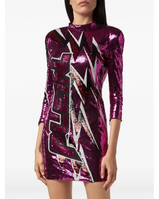 Philipp Plein Red Robe Ornée De Sequins À Dos Ouvert