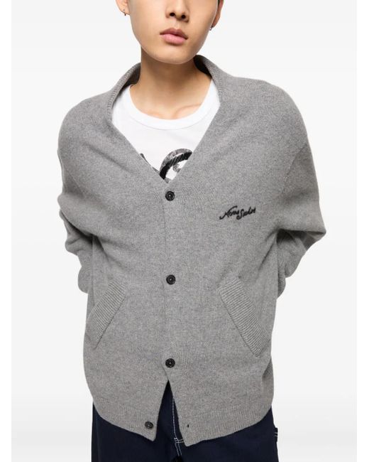 Acne Gray Embroidered Button Cardigan for men