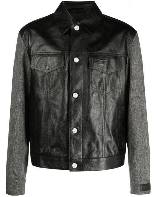 Versace Panelled Buttondown Leather Jacket in Black for Men Lyst