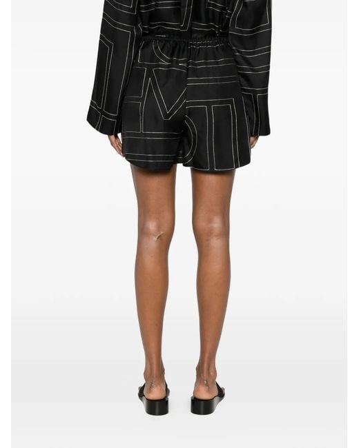 Totême Black Topstitched Silk Shorts