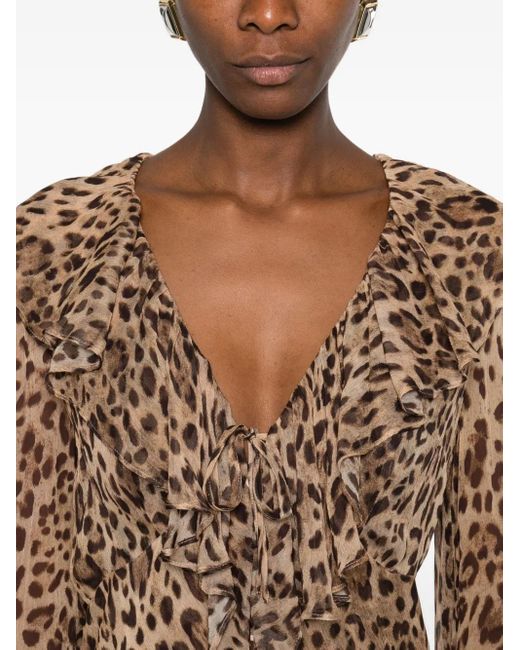 Rixo Natural Grayce Ruffled Leopard Midi Dress
