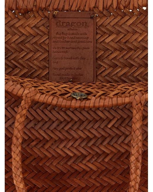 Dragon Diffusion Brown Large Bamboo Triple Jump Chevron-Weave Shoulder Bag
