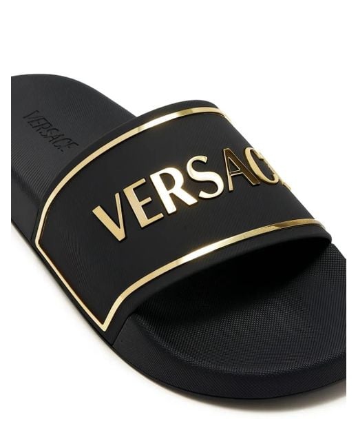 Versace Black Logo-Plaque Slides for men