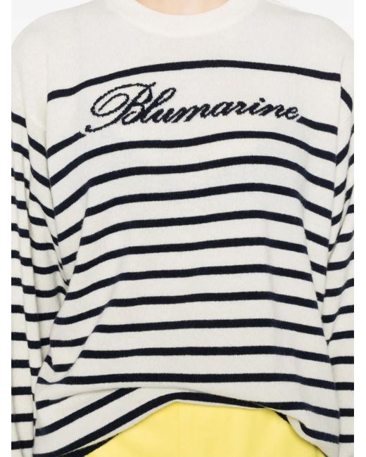Blumarine White Logo-Intarsia Sweater