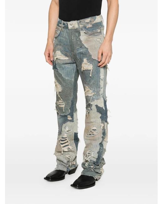 Who Decides War Blue Distressed Patchwork Jeans for men