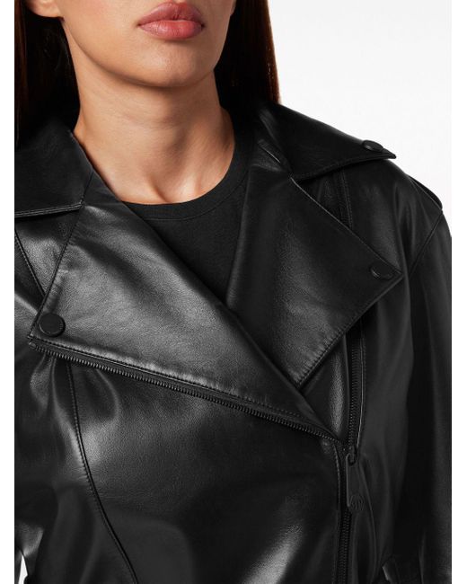 Philipp Plein Black Oversize-logo Belted Leather-jacket