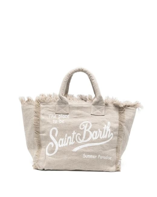 Mc2 Saint Barth White Fringed Handle Beach Bag
