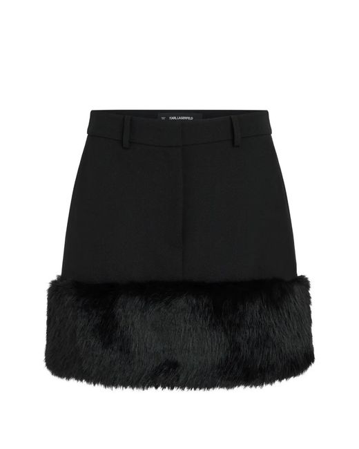 Karl Lagerfeld Black Faux-Fur Trim Skirt