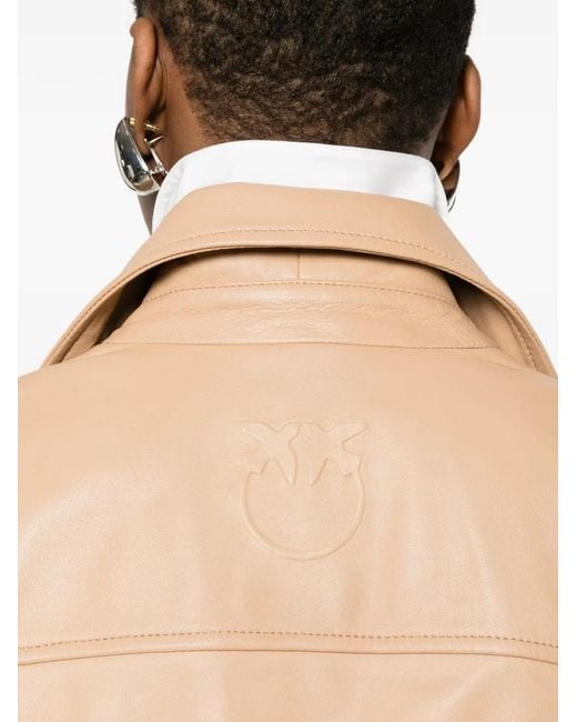 Pinko Natural Veste New Sensible En Cuir À Fermeture Zippée