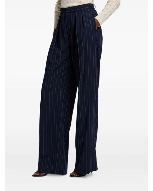 Ralph Lauren Blue Jody Striped Pleated Trousers