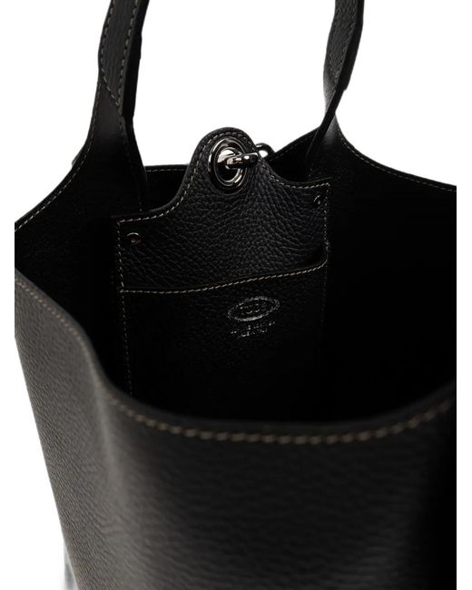 Tod's Black Small Logo-Plaque Grained-Leather Bucket Bag