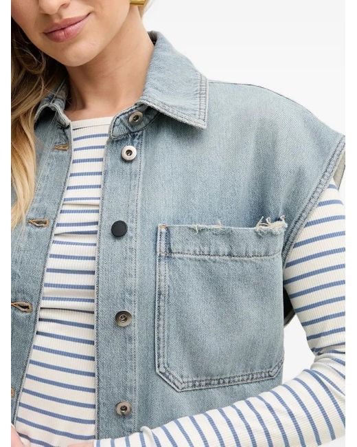 Liviana Conti Blue Frayed-Details Denim Vest