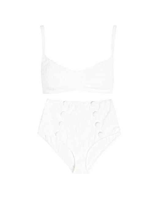 Lisa Marie Fernandez White Floral-Jacquard Button-Detail Bikini