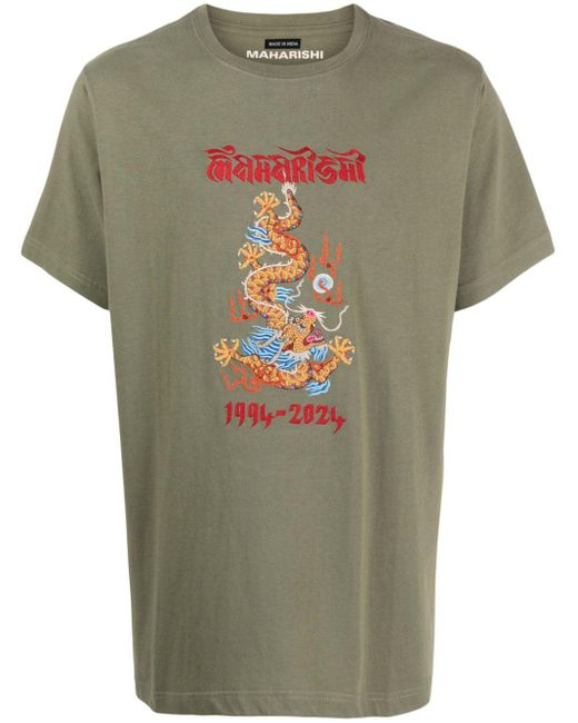 Maharishi Hemd aus Bio-Baumwolle mit Dragon-Print in Green für Herren