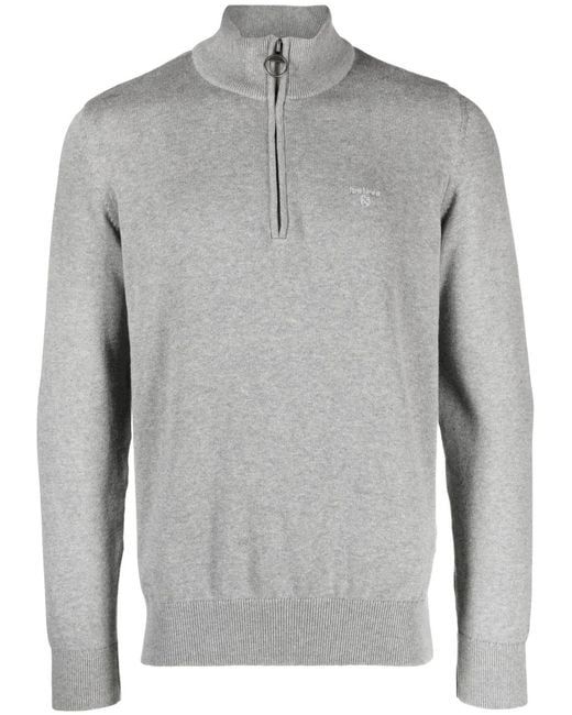 Barbour Gray Embroidered-Logo High-Neck Jumper for men