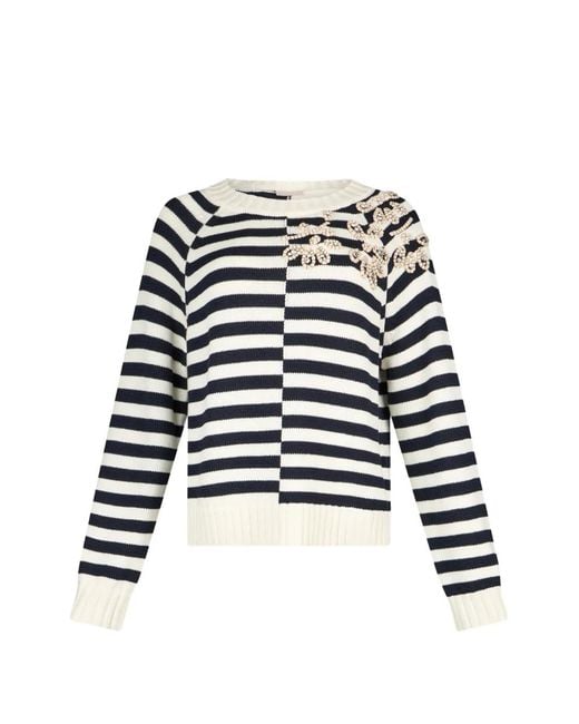 Liu Jo White Stone-Embroidery Sweater